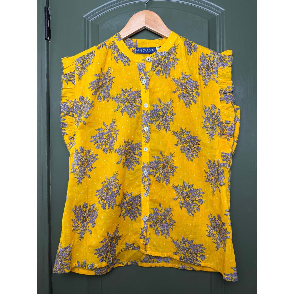 NWT Ro's Garden Dawson Floral Boho Spring Shirt Blouse Gold Yellow Provence XS